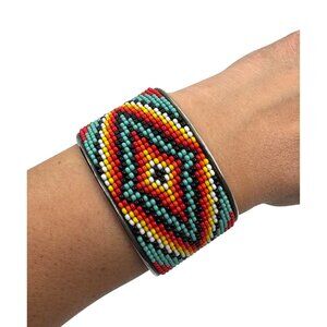 South Western Seed Bead Boho Multi Color Bangle Bracelet